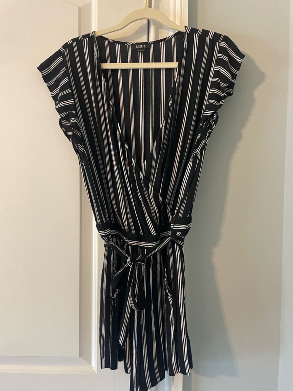 LOFT Black and White Vertical Stripe Romper